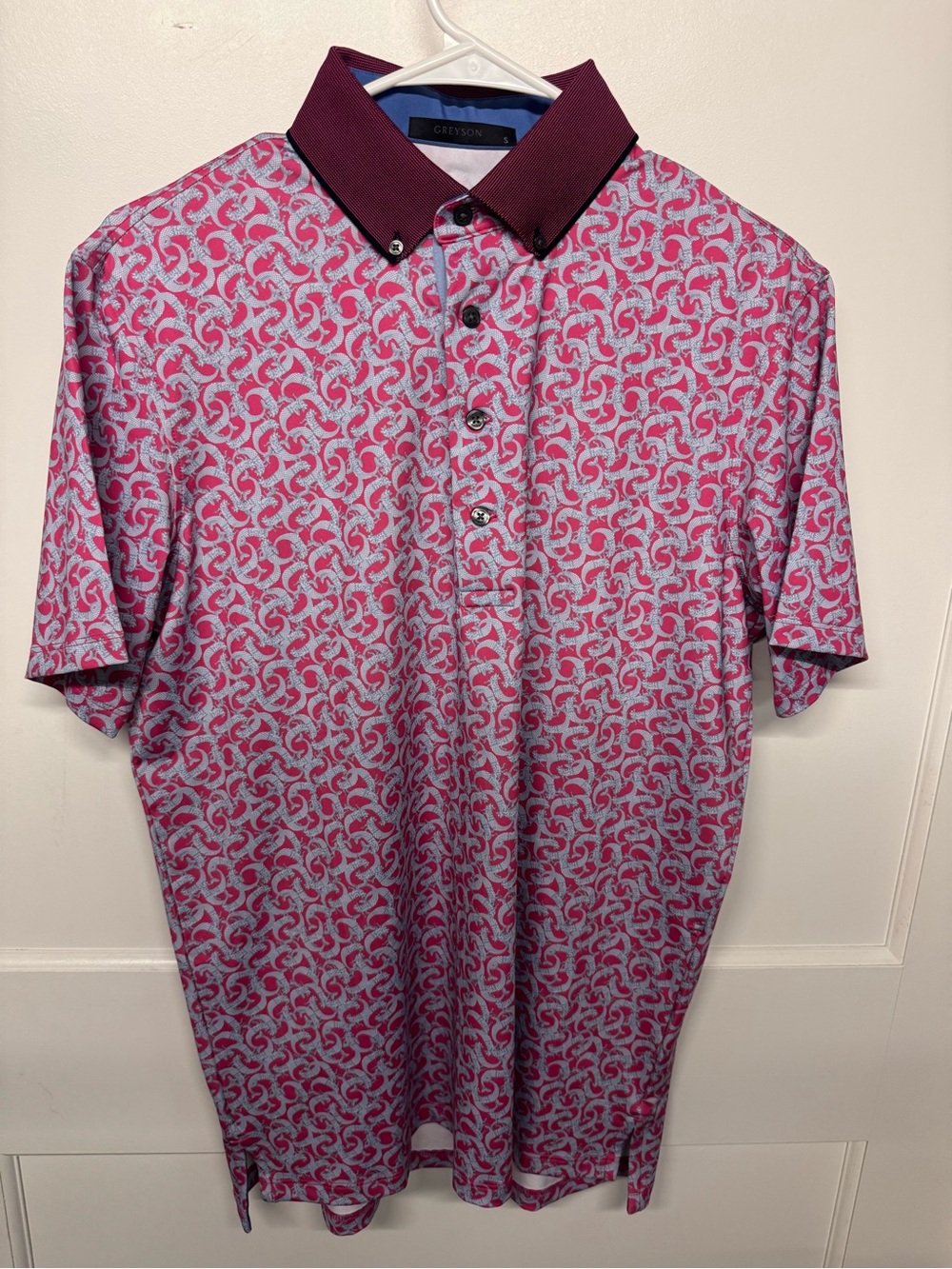 Grey & Pink Greyson Polo with Burgundy Collar
